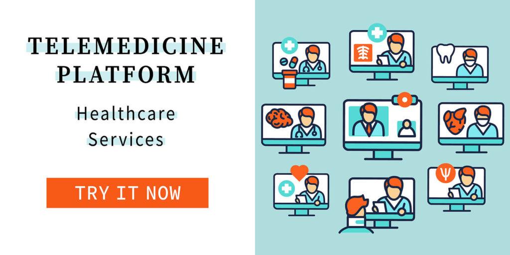 A graphic depicting many virtual healthcare services with the text "telemedicine platform, healthcare services, try it now." Learn how telepsychiatry in New York, NY can offer support by contacting an online therapist in New York, NY. An online psychiatrist in New York, NY can offer online opioid treatment in New York, NY, and more. 

