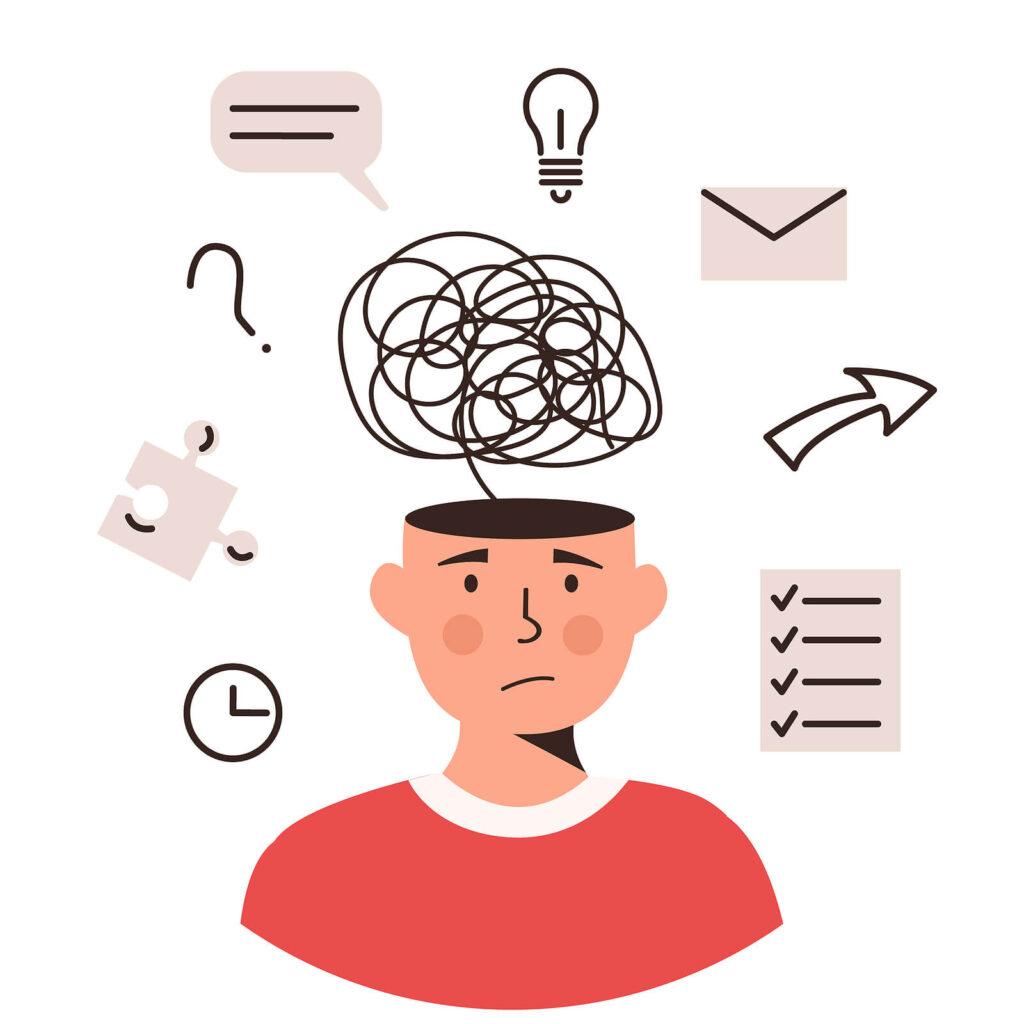 A graphic of a frowning man with mail, texts, and other notifications surrounding him. Learn how an ADHD psychiatrist in New York, NY can offer support for ADHD and alcohol addiction treatment in New York, NY today.
